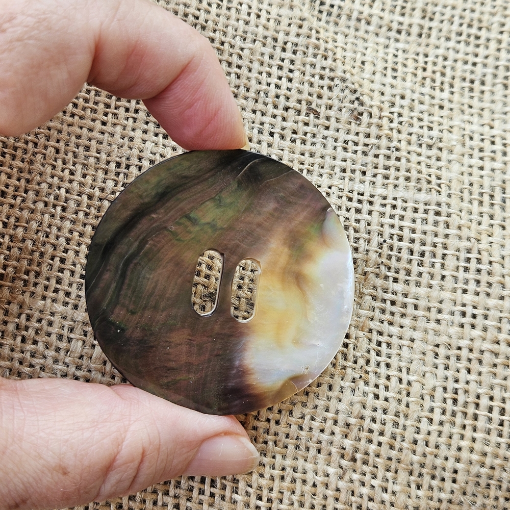 Large Round Shell Button or Slide Buckle Vintage Mother of Pearl